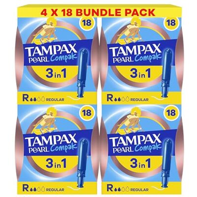 Tampax Pearl Compak Regular Tampons with Applicator x72, 3in1 Leak Protection, Comfort and Smooth Insertion Tampax Pearl Compak Regular Tampons with Applicator x72, 3in1 Leak Protection, Comfort and Smooth Insertion