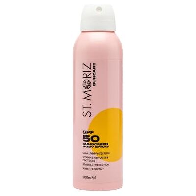 ST. MORIZ Suncare SPF 50 Sunscreen Body Spray Hydrating UVA & UVB SPF 50 Invisible Protection Sun Spray Mist for Body with Vitamin E Water Resistant Dermatologically Tested Vegan 200ml ST. MORIZ Suncare SPF 50 Sunscreen Body Spray Hydrating UVA & UVB SPF 50 Invisible Protection Sun Spray Mist for Body with Vitamin E Water Resistant Dermatologically Tested Vegan 200ml