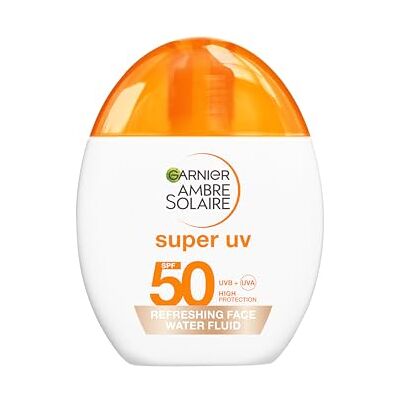 Garnier Ambre Solaire Face SPF Sunscreen Super Daily UV Hyaluronic Acid Refreshing Water Fluid SPF50 Glow, 12H Fresh Skin, Dry Touch & Hydrating, Compatible With Makeup, Glow Water Fluid 40ml Garnier Ambre Solaire Face SPF Sunscreen Super Daily UV Hyaluronic Acid Refreshing Water Fluid SPF50 Glow, 12H Fresh Skin, Dry Touch & Hydrating, Compatible With Makeup, Glow Water Fluid 40ml