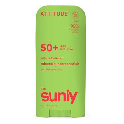 BIO SPECTRA ATTITUDE ATTITUDE Kids Mineral Sunscreen Stick SPF 50, Broad Spectrum Zinc Oxide, EWG Verified, Non-Nano, Mess-Free Stick for Face & Body, Lightweight Non-Greasy, Vegan, Watermelon & Coco Scent, 60 grams BIO SPECTRA ATTITUDE ATTITUDE Kids Mineral Sunscreen Stick SPF 50, Broad Spectrum Zinc Oxide, EWG Verified, Non-Nano, Mess-Free Stick for Face & Body, Lightweight Non-Greasy, Vegan, Watermelon & Coco Scent, 60 grams