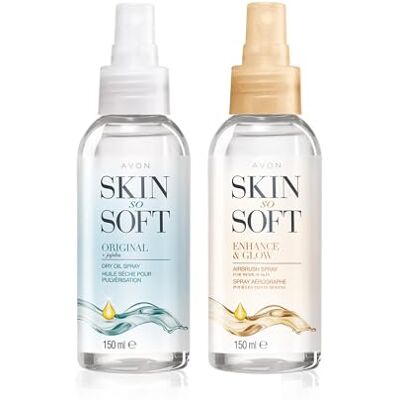 Avon Skin So Soft Original Dry Oil Spray + Enhance and Glow Airbrush Tanning Spray 150ml Duo, Sun Kissed Glow, Formulated with Jojoba Oil and Vitamin E, Quick Dry Formula, Cruelty Free Avon Skin So Soft Original Dry Oil Spray + Enhance and Glow Airbrush Tanning Spray 150ml Duo, Sun Kissed Glow, Formulated with Jojoba Oil and Vitamin E, Quick Dry Formula, Cruelty Free