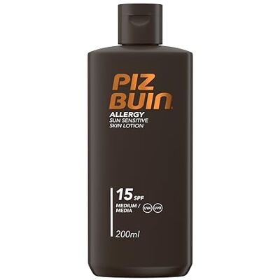 Piz Buin Allergy Lotion SPF 15 Medium (200ml), UVA/UVB Protective Skincare for Sensitive Skin, Sunscreen with Anti-Oxidant Calmanelle, Sweat & Water Resistant, Helps Protect Sensitive Skin Piz Buin Allergy Lotion SPF 15 Medium (200ml), UVA/UVB Protective Skincare for Sensitive Skin, Sunscreen with Anti-Oxidant Calmanelle, Sweat & Water Resistant, Helps Protect Sensitive Skin