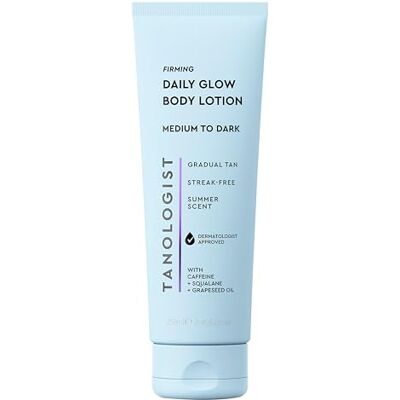 Tanologist Firming Daily Glow Body Lotion Medium to Dark, Lightweight Moisturizer with Caffeine, Squalane & Grapeseed Oil, Smooths, Tones & Builds Natural Sun-Kissed Gradual Tan, 250ml Tanologist Firming Daily Glow Body Lotion Medium to Dark, Lightweight Moisturizer with Caffeine, Squalane & Grapeseed Oil, Smooths, Tones & Builds Natural Sun-Kissed Gradual Tan, 250ml