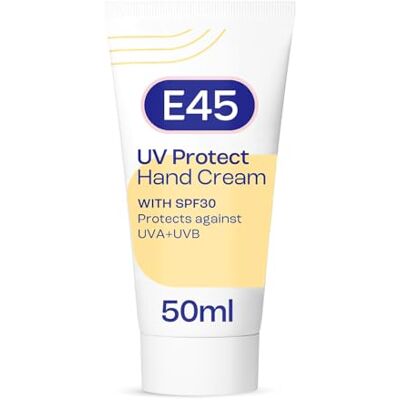 E45 UV Protect Hand Cream SPF30 Protect Against UVA/UVB & Sun-Induced Dark Spots, 50ml Moisturising Hand Cream for Dry & Sensitive Skin E45 UV Protect Hand Cream SPF30 Protect Against UVA/UVB & Sun-Induced Dark Spots, 50ml Moisturising Hand Cream for Dry & Sensitive Skin