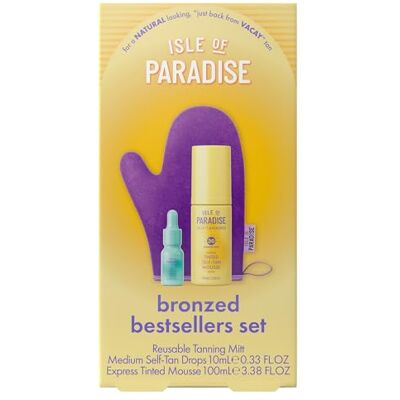 Isle of Paradise Bronzed 3 Piece Self-Tanning Set, Medium Self-Tan Drops, Express Tinted Self-Tan Mousse, Streak-Free Tanner, Hydrating Formula with Hyaluronic Acid & Niacinamide Isle of Paradise Bronzed 3 Piece Self-Tanning Set, Medium Self-Tan Drops, Express Tinted Self-Tan Mousse, Streak-Free Tanner, Hydrating Formula with Hyaluronic Acid & Niacinamide