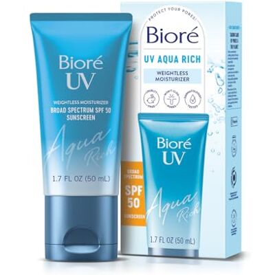 Bioré Biore SPF 50, Aqua Rich UV Watery Essence, Invisible High Protection, Hydrates With Hyaluronic Acid, No White Cast, Non Oily Sun Cream, Japanese Sunscreen, 50ml Bioré Biore SPF 50, Aqua Rich UV Watery Essence, Invisible High Protection, Hydrates With Hyaluronic Acid, No White Cast, Non Oily Sun Cream, Japanese Sunscreen, 50ml
