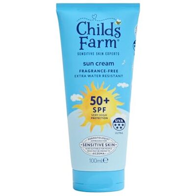 Childs Farm Kids & Baby Sun Cream SPF 50+ UVA & UVB Very High Protection Extra Water Resistant Fragrance Free Suitable for Dry, Sensitive Skin, 100ml Childs Farm Kids & Baby Sun Cream SPF 50+ UVA & UVB Very High Protection Extra Water Resistant Fragrance Free Suitable for Dry, Sensitive Skin, 100ml