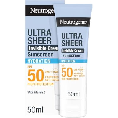 Neutrogena Ultra Sheer Invisible Cream Sunscreen Hydration SPF50 (1x 50ml), Facial Sun Cream with Vitamin C, High Broad-Spectrum Protection, 24h Hydration for Dry to Very Dry Skin, for Daily Usage Neutrogena Ultra Sheer Invisible Cream Sunscreen Hydration SPF50 (1x 50ml), Facial Sun Cream with Vitamin C, High Broad-Spectrum Protection, 24h Hydration for Dry to Very Dry Skin, for Daily Usage