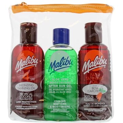Malibu Sun Fast Tanning Travel Essentials, SPF 4 Bronzing Tanning Oil, Beta Carotene Tan Enhancer & Aloe Vera After Sun Gel, Water Resistant Holiday Travel Set, Tropical Coconut Fragrance, 3 x 100ml Malibu Sun Fast Tanning Travel Essentials, SPF 4 Bronzing Tanning Oil, Beta Carotene Tan Enhancer & Aloe Vera After Sun Gel, Water Resistant Holiday Travel Set, Tropical Coconut Fragrance, 3 x 100ml