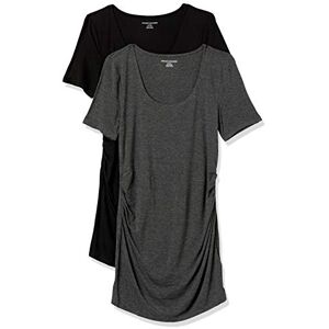 Amazon Essentials Women's Maternity Short-Sleeve Rouched Scoopneck T-Shirt, Pack of 2, Charcoal Heather/Black, M Amazon Essentials Women's Maternity Short-Sleeve Rouched Scoopneck T-Shirt, Pack of 2, Charcoal Heather/Black, M