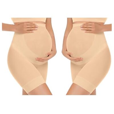 KIM S Women's Seamless Maternity Shapewear for Dresses, Mid-Thighs Pregnancy Underwear, S-XXXL, C. 2 Pack(nude+nude), Large KIM S Women's Seamless Maternity Shapewear for Dresses, Mid-Thighs Pregnancy Underwear, S-XXXL, C. 2 Pack(nude+nude), Large