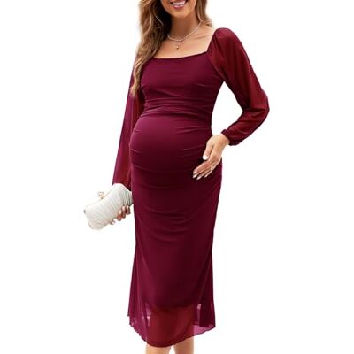 AISWI Women's Ruffle High Waist A-Line Scoop Neck Short Maternity Dress AISWI Women's Ruffle High Waist A-Line Scoop Neck Short Maternity Dress