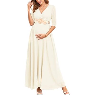 AISWI 3/4 Sleeve Maternity Dress Leaf Lace Contrast Chiffon V Neck Wrap A Line Flowy Pregnancy Dresses for Baby Shower AISWI 3/4 Sleeve Maternity Dress Leaf Lace Contrast Chiffon V Neck Wrap A Line Flowy Pregnancy Dresses for Baby Shower