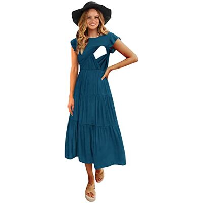 CzzzyL Womens Flutter Short Sleeve Smocked Tiered Nursing Dress for Breastfeeding CzzzyL Womens Flutter Short Sleeve Smocked Tiered Nursing Dress for Breastfeeding