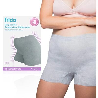 Frida Mom Postpartum Disposable Knickers Microfibre Boyshort Cut Knickers with Super Soft, Stretchy and Breathable Fabric Size Regular, 8ct Frida Mom Postpartum Disposable Knickers Microfibre Boyshort Cut Knickers with Super Soft, Stretchy and Breathable Fabric Size Regular, 8ct