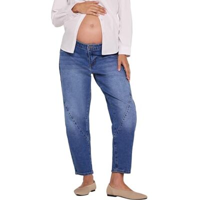Motherhood Maternity Women's Under the Belly Elastic Waist Barrel Leg Pregnancy Jeans Jeans Motherhood Maternity Women's Under the Belly Elastic Waist Barrel Leg Pregnancy Jeans Jeans