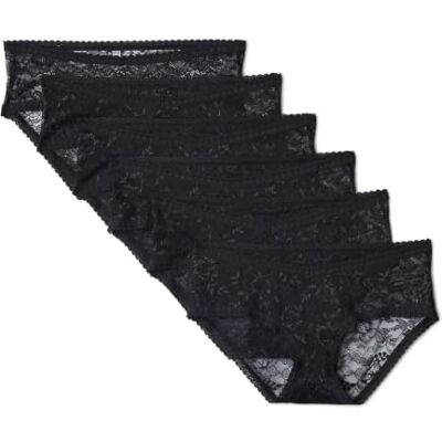 Amazon Essentials Women's Maternity Under Bump All-Over Stretch Lace Brief Pants, Pack of 6, Black, 12 Amazon Essentials Women's Maternity Under Bump All-Over Stretch Lace Brief Pants, Pack of 6, Black, 12
