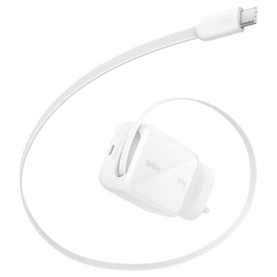 Belkin USB-C Charger Plug 67W with 3.3ft Retractable USB C Cable & USB C Port GaN iPhone Charger, Fast Charging for iPhone 17 & 16 Series, Galaxy S26 Series, AirPods, Tablet, MacBook, Chromebook Belkin USB-C Charger Plug 67W with 3.3ft Retractable USB C Cable & USB C Port GaN iPhone Charger, Fast Charging for iPhone 17 & 16 Series, Galaxy S26 Series, AirPods, Tablet, MacBook, Chromebook