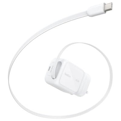 Belkin UltraCharge USB-C Plug Charger 45W with 2.3ft (80cm) Retractable USB C Cable & USB C Port, Fast Charging for iPhone 17 & 16 Series, Galaxy S26 Series, AirPods, Tablet, MacBook, Laptop Belkin UltraCharge USB-C Plug Charger 45W with 2.3ft (80cm) Retractable USB C Cable & USB C Port, Fast Charging for iPhone 17 & 16 Series, Galaxy S26 Series, AirPods, Tablet, MacBook, Laptop