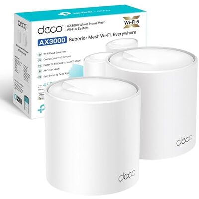TP-Link Deco X50(2-pack) AX3000Mbps Whole Home AI-Driven Mesh WiFi 6 System, Dual-Band WiFi Booster with 3x Gigabit Ports, Coverage up to 4,500 ft2, Connect up to 150 devices, HomeShield Security TP-Link Deco X50(2-pack) AX3000Mbps Whole Home AI-Driven Mesh WiFi 6 System, Dual-Band WiFi Booster with 3x Gigabit Ports, Coverage up to 4,500 ft2, Connect up to 150 devices, HomeShield Security