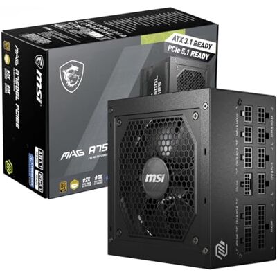 MSI MAG A750GL PCIE5 750W, 80 Plus Gold, Fully Modular, ATX 3.0, PCIe 5.0 GPU Support, 120mm FDB Fan, Full-Bridge LLC- 7 Year Warranty MSI MAG A750GL PCIE5 750W, 80 Plus Gold, Fully Modular, ATX 3.0, PCIe 5.0 GPU Support, 120mm FDB Fan, Full-Bridge LLC- 7 Year Warranty