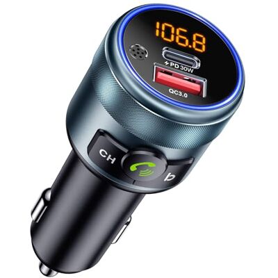 GizmoVine Bluetooth 5.3 Car FM Transmitter, USB‑C PD30W 48W Charger Car Bluetooth Adapter, QC3.0 Fast Charging, Hands‑Free Calls, Bass Boost, LED Ambient Light for 12V‑24V Vehicles GizmoVine Bluetooth 5.3 Car FM Transmitter, USB‑C PD30W 48W Charger Car Bluetooth Adapter, QC3.0 Fast Charging, Hands‑Free Calls, Bass Boost, LED Ambient Light for 12V‑24V Vehicles