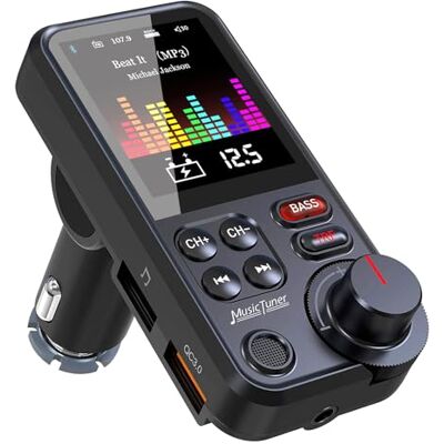 GizmoVine Bluetooth FM Transmitter, Car Adapter for Music, Hands Free Kit with 1.8" Screen/Microphone/ QC3.0 Fast Charger, 4 In 1 Audio Player Support USB/TF/BT/Aux GizmoVine Bluetooth FM Transmitter, Car Adapter for Music, Hands Free Kit with 1.8" Screen/Microphone/ QC3.0 Fast Charger, 4 In 1 Audio Player Support USB/TF/BT/Aux