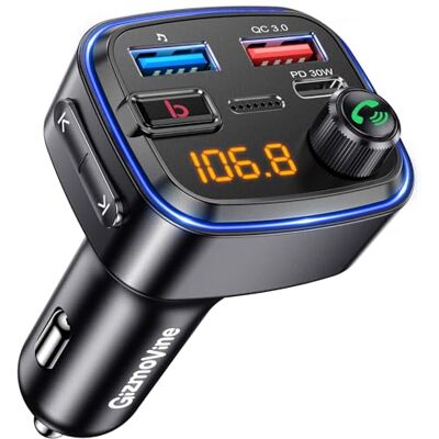 GizmoVine Bluetooth Car Adapter, FM Transmitter for Car, Bass Boost Hands Free Car Phone Kit, Car Radio Bluetooth Transmitter, 48W USB-C PD 30W & QC 18W Fast Charger, 12V/24V, Bass Boost GizmoVine Bluetooth Car Adapter, FM Transmitter for Car, Bass Boost Hands Free Car Phone Kit, Car Radio Bluetooth Transmitter, 48W USB-C PD 30W & QC 18W Fast Charger, 12V/24V, Bass Boost