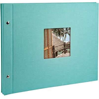 Goldbuch Bella Vista Trend 28507 Screw Album with Window Cut-Out, 39 x 31 cm, Photo Album with 40 Black Pages with Glassine Dividers, Album Expandable, Canvas Photo Book, Aqua Goldbuch Bella Vista Trend 28507 Screw Album with Window Cut-Out, 39 x 31 cm, Photo Album with 40 Black Pages with Glassine Dividers, Album Expandable, Canvas Photo Book, Aqua