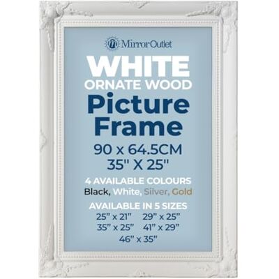 MirrorOutlet The Antiquitus Ornate Swept White Picture Frame 35" X 25" (90CM X 64.5CM) Wooden Frame with Glass and Backing Board Fitted. Ready To Fit Your Picture! MirrorOutlet The Antiquitus Ornate Swept White Picture Frame 35" X 25" (90CM X 64.5CM) Wooden Frame with Glass and Backing Board Fitted. Ready To Fit Your Picture!