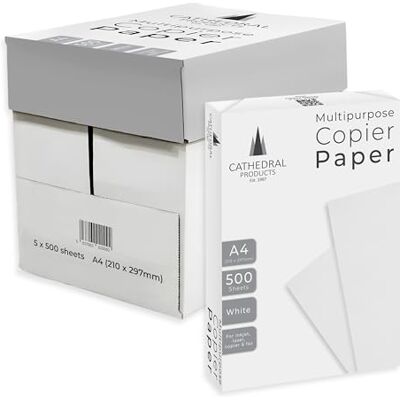Cathedral Products Everyday A4 Copier Paper 70gsm White – 5 Reams (2500 Sheets) – Multipurpose Printer & Photocopier Paper for Office, School & Home – 210 x 297mm Cathedral Products Everyday A4 Copier Paper 70gsm White – 5 Reams (2500 Sheets) – Multipurpose Printer & Photocopier Paper for Office, School & Home – 210 x 297mm