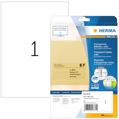 HERMA Transparent Universal Labels - Labels for Laser and Copier HERMA Transparent Universal Labels - Labels for Laser and Copier