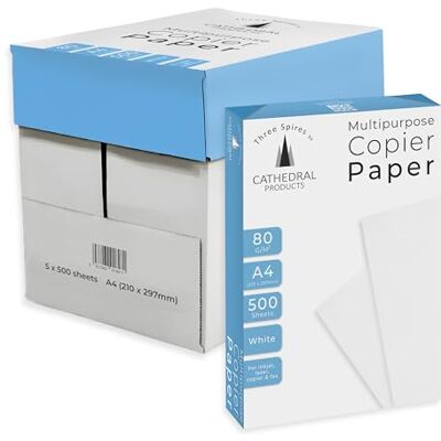 Cathedral Products A4 Copier Paper 80gsm White – 5 Reams (2500 Sheets) – Multipurpose Printer & Photocopier Paper for Office, School & Home Printing – 210 x 297mm Cathedral Products A4 Copier Paper 80gsm White – 5 Reams (2500 Sheets) – Multipurpose Printer & Photocopier Paper for Office, School & Home Printing – 210 x 297mm