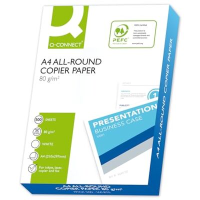 Q-Connect KF17215 Copy Paper Printer Paper/DIN A4, 80g/m²/ 1 x 500 Sheets/Quality Class C/Universal for Home Office and Home Office/Multifunctional Q-Connect KF17215 Copy Paper Printer Paper/DIN A4, 80g/m²/ 1 x 500 Sheets/Quality Class C/Universal for Home Office and Home Office/Multifunctional