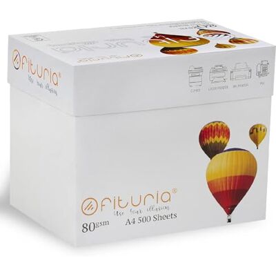 OFITURIA 2500 Sheets of A4 Multi-Purpose Printer and Copier Paper 80gsm White for Work Environments and Home Use OFITURIA 2500 Sheets of A4 Multi-Purpose Printer and Copier Paper 80gsm White for Work Environments and Home Use