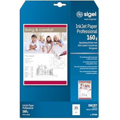 Sigel Coated Inkjet Paper A4 IP186, professional inkjet printer paper, 25 sheets Sigel Coated Inkjet Paper A4 IP186, professional inkjet printer paper, 25 sheets