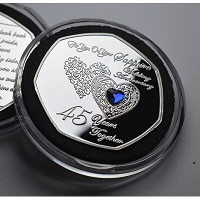 The Commemorative Coin Company 45th SAPPHIRE WEDDING ANNIVERSARY Silver Commemorative with Diamante Gemstone in Capsule. Gift/Present. 45 Years Together. Friends/Parents/Family The Commemorative Coin Company 45th SAPPHIRE WEDDING ANNIVERSARY Silver Commemorative with Diamante Gemstone in Capsule. Gift/Present. 45 Years Together. Friends/Parents/Family