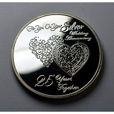 The Commemorative Coin Company Beautiful 25th SILVER WEDDING ANNIVERSARY Commemorative in Capsule. Gift/Present/Congratulations. 25 Years Together 999 Silver The Commemorative Coin Company Beautiful 25th SILVER WEDDING ANNIVERSARY Commemorative in Capsule. Gift/Present/Congratulations. 25 Years Together 999 Silver