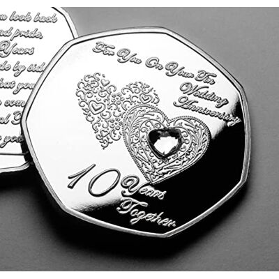 The Commemorative Coin Company On Your 10th Tin Wedding Anniversary Silver Commemorative with Gemstone. Friend/Son/Daughter/Couple 10 Years Gift/Present Love/Token The Commemorative Coin Company On Your 10th Tin Wedding Anniversary Silver Commemorative with Gemstone. Friend/Son/Daughter/Couple 10 Years Gift/Present Love/Token