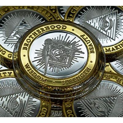 The Commemorative Coin Company FREEMASONS, MASONIC Fine Silver & 24ct Gold 'Dual Metal' Commemorative in Capsule. Masons, Square & Compass, All Seeing Eye The Commemorative Coin Company FREEMASONS, MASONIC Fine Silver & 24ct Gold 'Dual Metal' Commemorative in Capsule. Masons, Square & Compass, All Seeing Eye