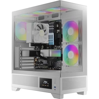 GAMDIAS ATLAS M1 WH Gaming ATX Mid Tower Computer PC Case, Customized Monitor w/Software, 3x120mm ARGB PWM Fans(2 Intake), Panoramic Tempered Glass Display, Perforated Airflow Vent PSU Chamber, White GAMDIAS ATLAS M1 WH Gaming ATX Mid Tower Computer PC Case, Customized Monitor w/Software, 3x120mm ARGB PWM Fans(2 Intake), Panoramic Tempered Glass Display, Perforated Airflow Vent PSU Chamber, White