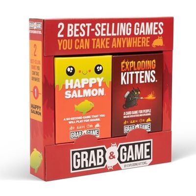 Exploding Kittens + Happy Salmon Travel Bundle, 2-5 Players, Age 7+, Pocket-sized fun times two! Enjoy and Happy Salmon anywhere with fast, laugh-out-loud gameplay. Exploding Kittens + Happy Salmon Travel Bundle, 2-5 Players, Age 7+, Pocket-sized fun times two! Enjoy and Happy Salmon anywhere with fast, laugh-out-loud gameplay.