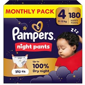 Pampers Night Nappy Pants Size 4, 180 Nappies, 9kg-15kg, Offer Extra Protection All Night Long Pampers Night Nappy Pants Size 4, 180 Nappies, 9kg-15kg, Offer Extra Protection All Night Long