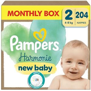 Pampers Harmonie Nappies Size 2, 204 Nappies, 4kg-8kg, Monthly Pack, Gentle Skin Protection with 100 Percent Protection Pampers Harmonie Nappies Size 2, 204 Nappies, 4kg-8kg, Monthly Pack, Gentle Skin Protection with 100 Percent Protection