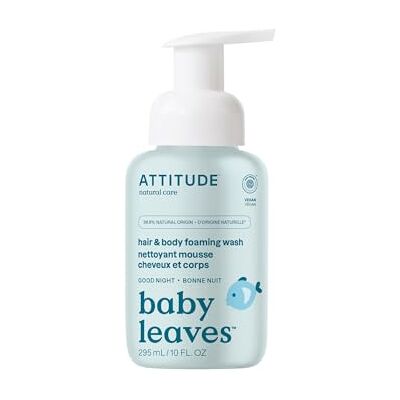 ATTITUDE 2-in-1 Hair and Body Foaming Baby Wash, EWG Verified Shampoo Soap, Dermatologically Tested, Made with Naturally Derived Ingredients, Vegan, Good Night, 295 mL ATTITUDE 2-in-1 Hair and Body Foaming Baby Wash, EWG Verified Shampoo Soap, Dermatologically Tested, Made with Naturally Derived Ingredients, Vegan, Good Night, 295 mL