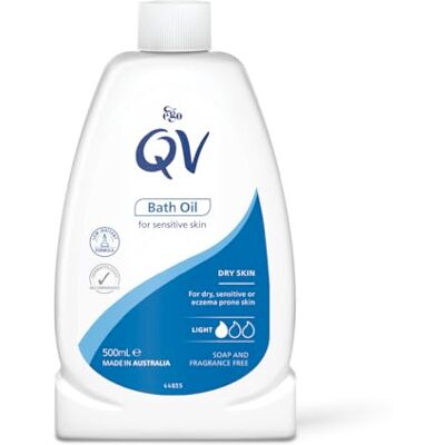 QV Bath Oil (500 ml) Moisturising Bath Soak for Sensitive Skin, Relief from Dry Itchy Skin, Gentle pH Balanced Formula, Fragrance Free, Soap Free, Non Greasy, Noncomedogenic Bath Soak QV Bath Oil (500 ml) Moisturising Bath Soak for Sensitive Skin, Relief from Dry Itchy Skin, Gentle pH Balanced Formula, Fragrance Free, Soap Free, Non Greasy, Noncomedogenic Bath Soak