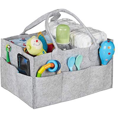 Relaxdays Baby Diaper Caddy, 11 Compartments, Removable Dividers, Portable Bag, H x W x D: 34 x 33 x 23 cm. Light Grey Relaxdays Baby Diaper Caddy, 11 Compartments, Removable Dividers, Portable Bag, H x W x D: 34 x 33 x 23 cm. Light Grey