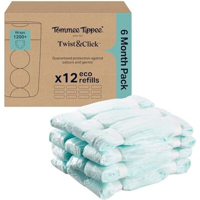 Tommee Tippee Twist & Click Nappy Bin Refills, Pack of 12, each 10.5 metres, Multilayer, Antibacterial* Film, Designed to Slot into Your Existing Twist & Click Nappy Bin Cassette (12 X 10.5m) Tommee Tippee Twist & Click Nappy Bin Refills, Pack of 12, each 10.5 metres, Multilayer, Antibacterial* Film, Designed to Slot into Your Existing Twist & Click Nappy Bin Cassette (12 X 10.5m)