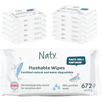 Naty Baby Wipes - Biodegradable, Flushable - 12 x 56 pcs Naty Baby Wipes - Biodegradable, Flushable - 12 x 56 pcs