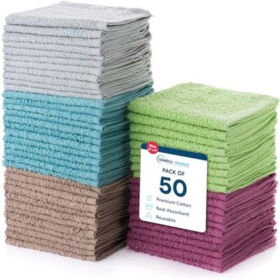 Simpli-Magic 79148 Cotton Washcloths, 50 Pack, Multi Color Towel Set Simpli-Magic 79148 Cotton Washcloths, 50 Pack, Multi Color Towel Set
